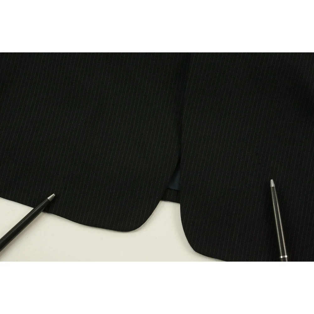 Vintage Giorgio Armani Mens 44L Black Blue Pinstripe Gabardine Wool 3 Btn Blazer